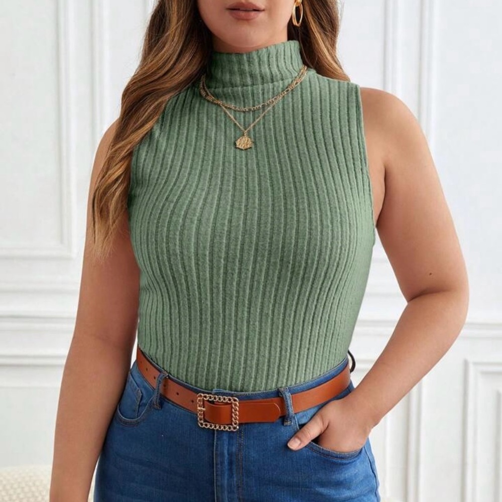 Sleeveless Ribbed Green Top